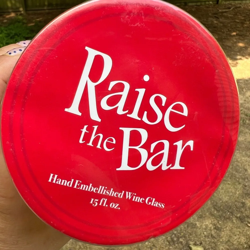NWT Raise The Bar More is Merrier Christmas Hand Painted Wine Glass